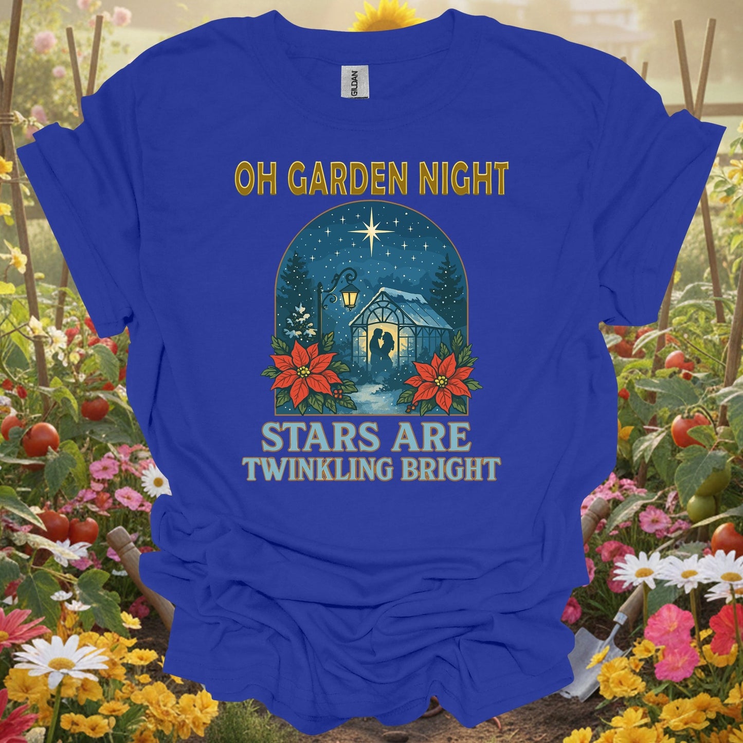 "Oh Garden Night Stars Are Twinkling Bright" Romantic Garden Setting T-Shirt - GardeningTshirts