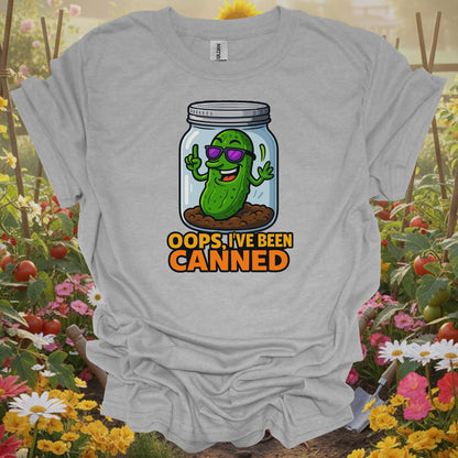 Sport Grey tee showing oops ive been canned funny pickle jar for garden hobbyists