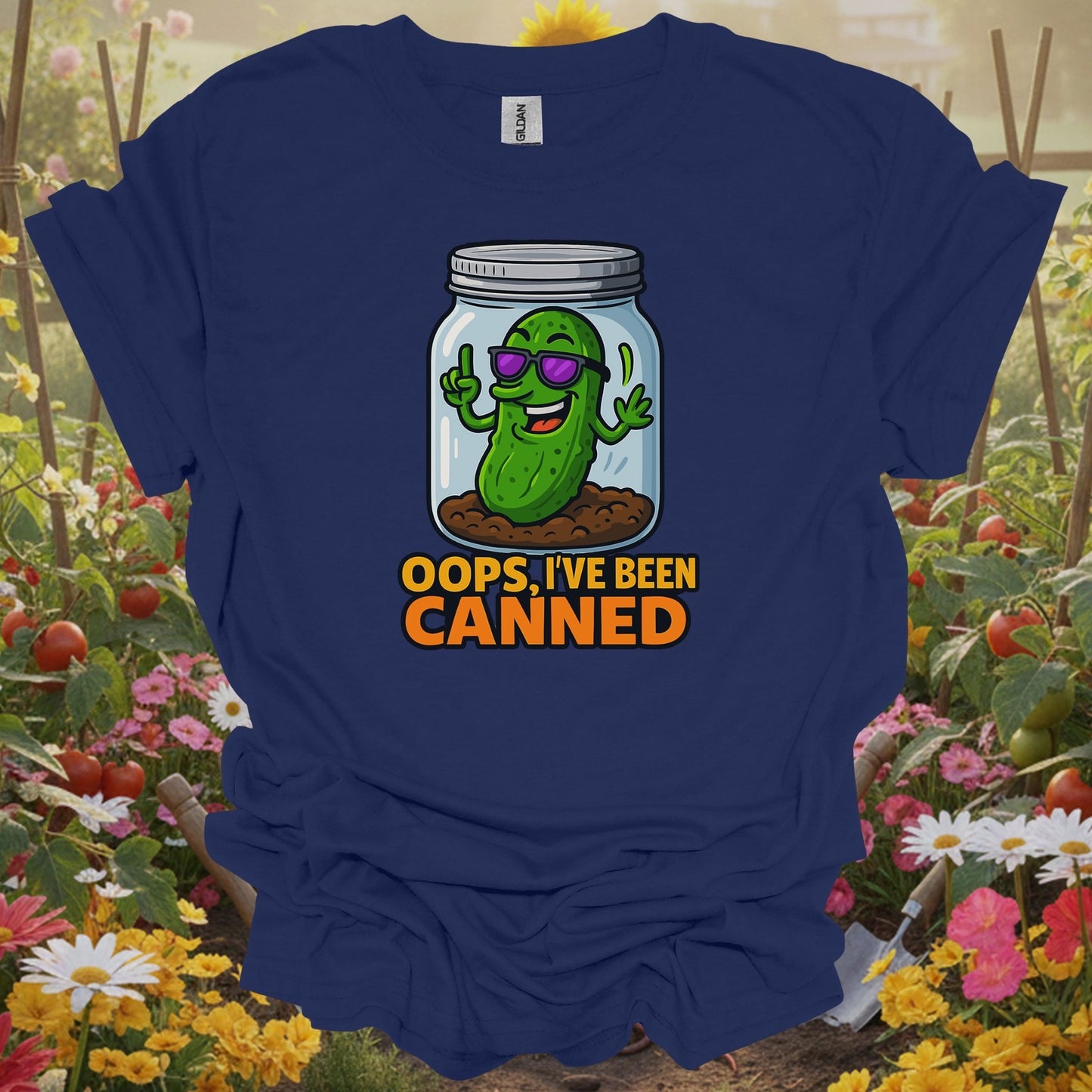 Navy top showing oops ive been canned funny pickle jar for green thumb folks