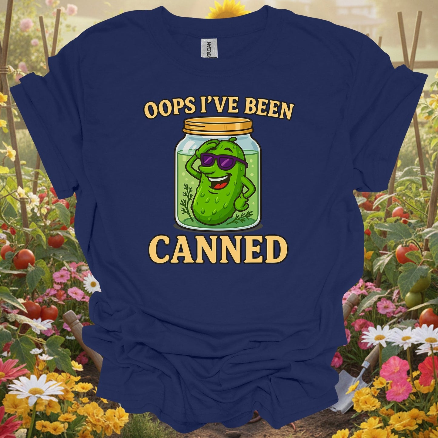 Navy top showing oops ive been canned pickling humor for green thumb folks