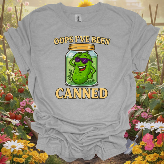 Sport Grey tshirt showing oops ive been canned pickling humor for gardening enthusiasts