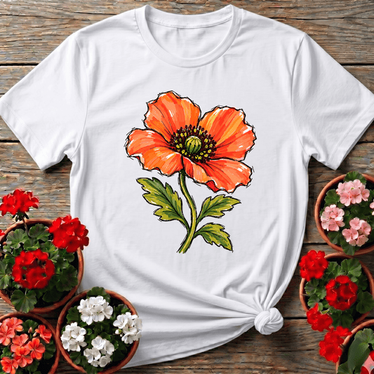 Orange Iceland Poppy Marker Style Gardening T-Shirt - GardeningTshirts