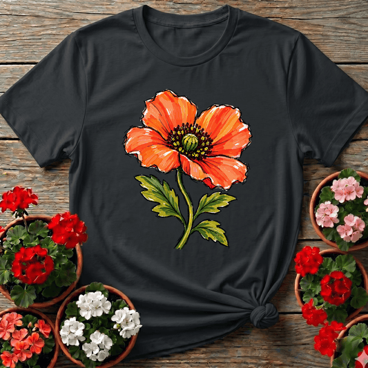 Orange Iceland Poppy Marker Style Gardening T-Shirt - GardeningTshirts