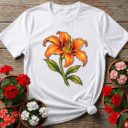 Orange Lily Marker Sketch Gardening T-Shirt - GardeningTshirts