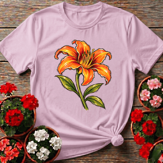 Orange Lily Marker Sketch Gardening T-Shirt - GardeningTshirts