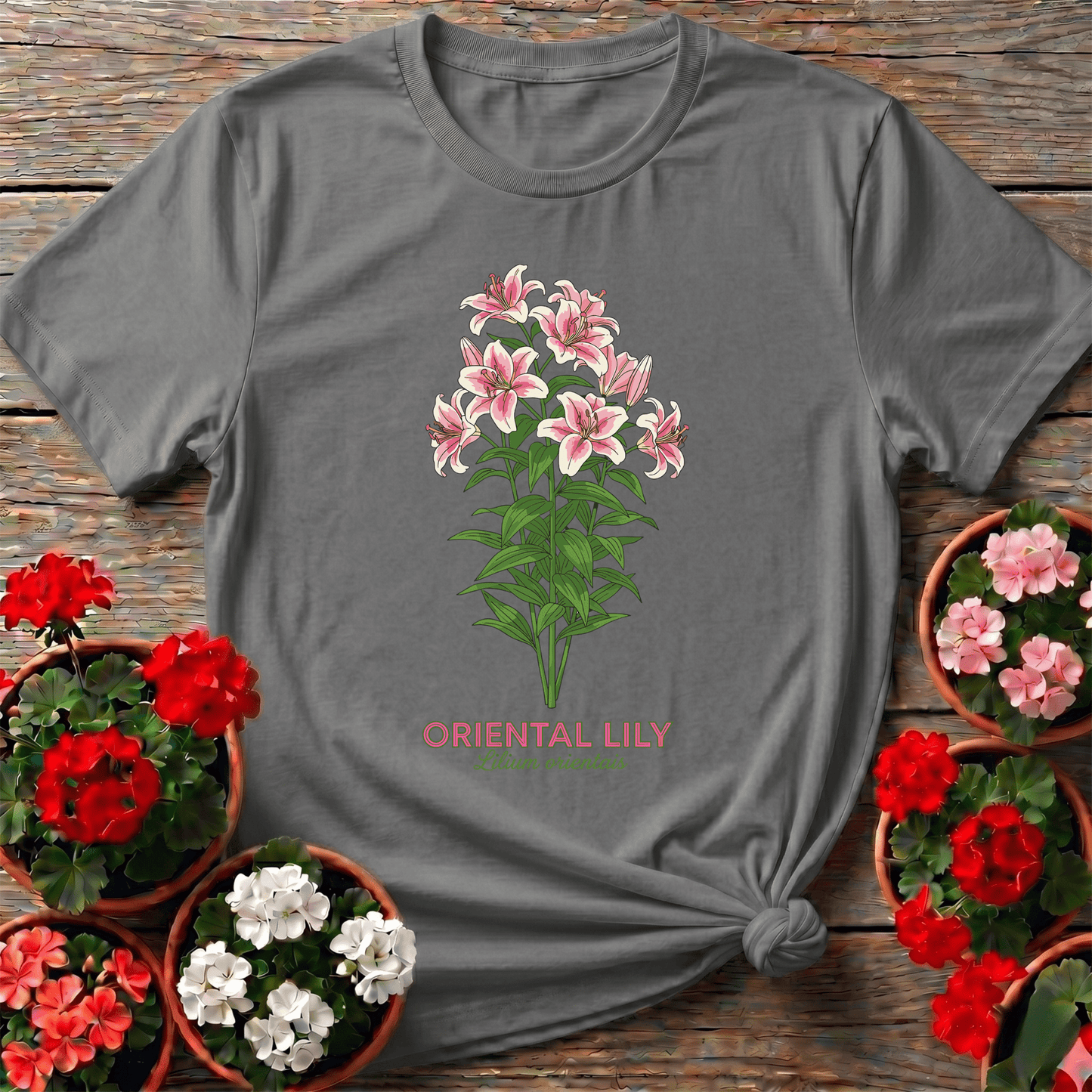 Oriental Lily Botanical Gardening Tee for Flower Lovers - GardeningTshirts