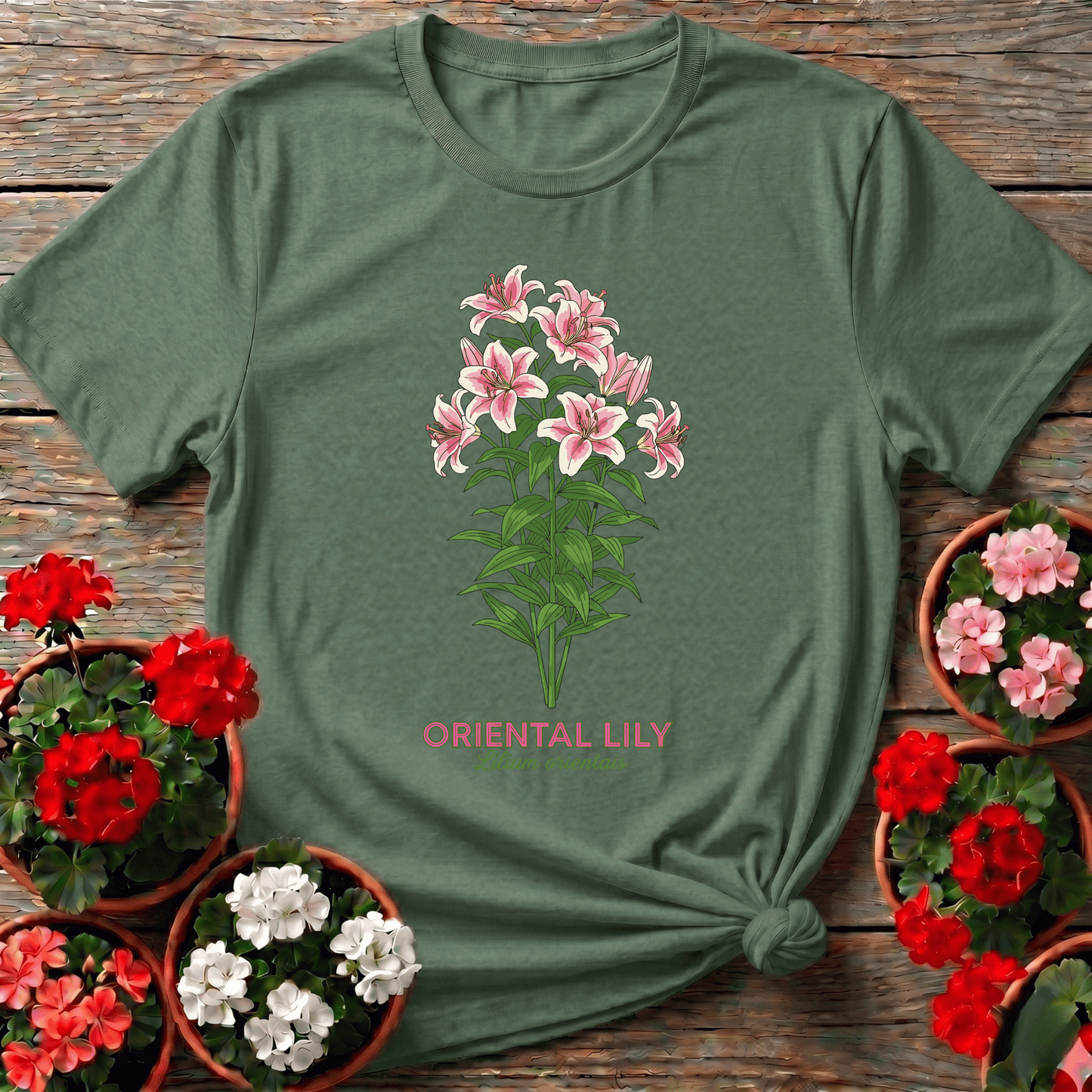 Oriental Lily Botanical Gardening Tee for Flower Lovers - GardeningTshirts