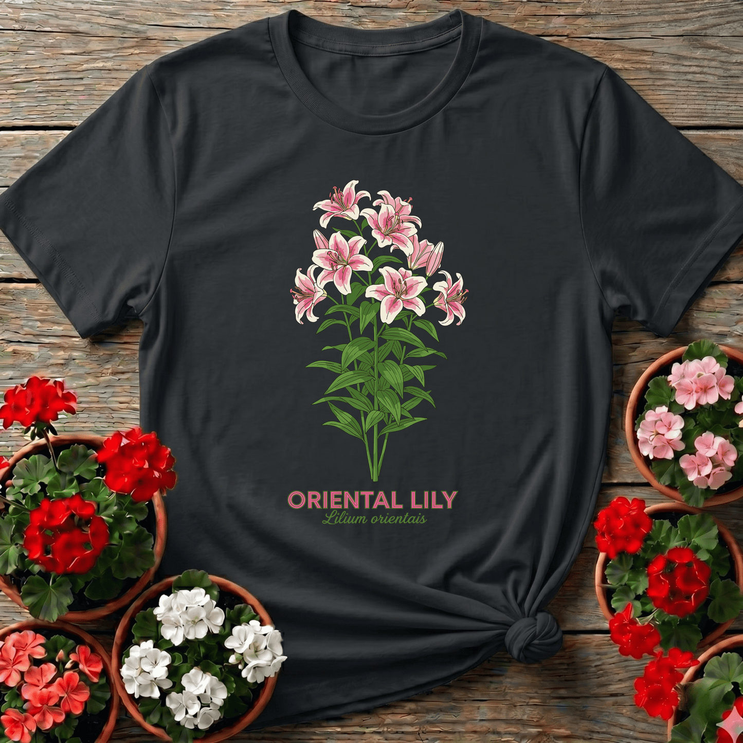 Oriental Lily Botanical Gardening Tee for Flower Lovers - GardeningTshirts