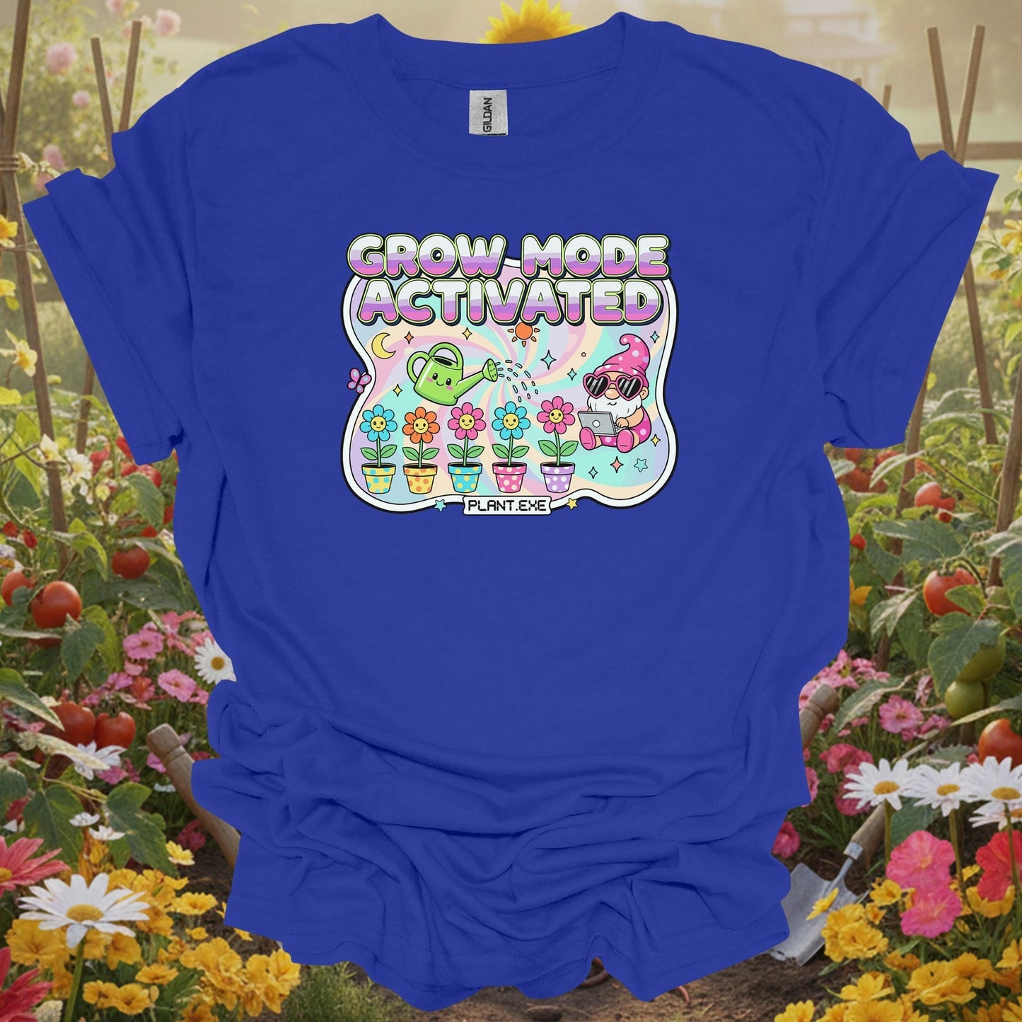 Royal tshirt showing kawaii retro y2k garden gnome graphic for people who love retro aesthetics