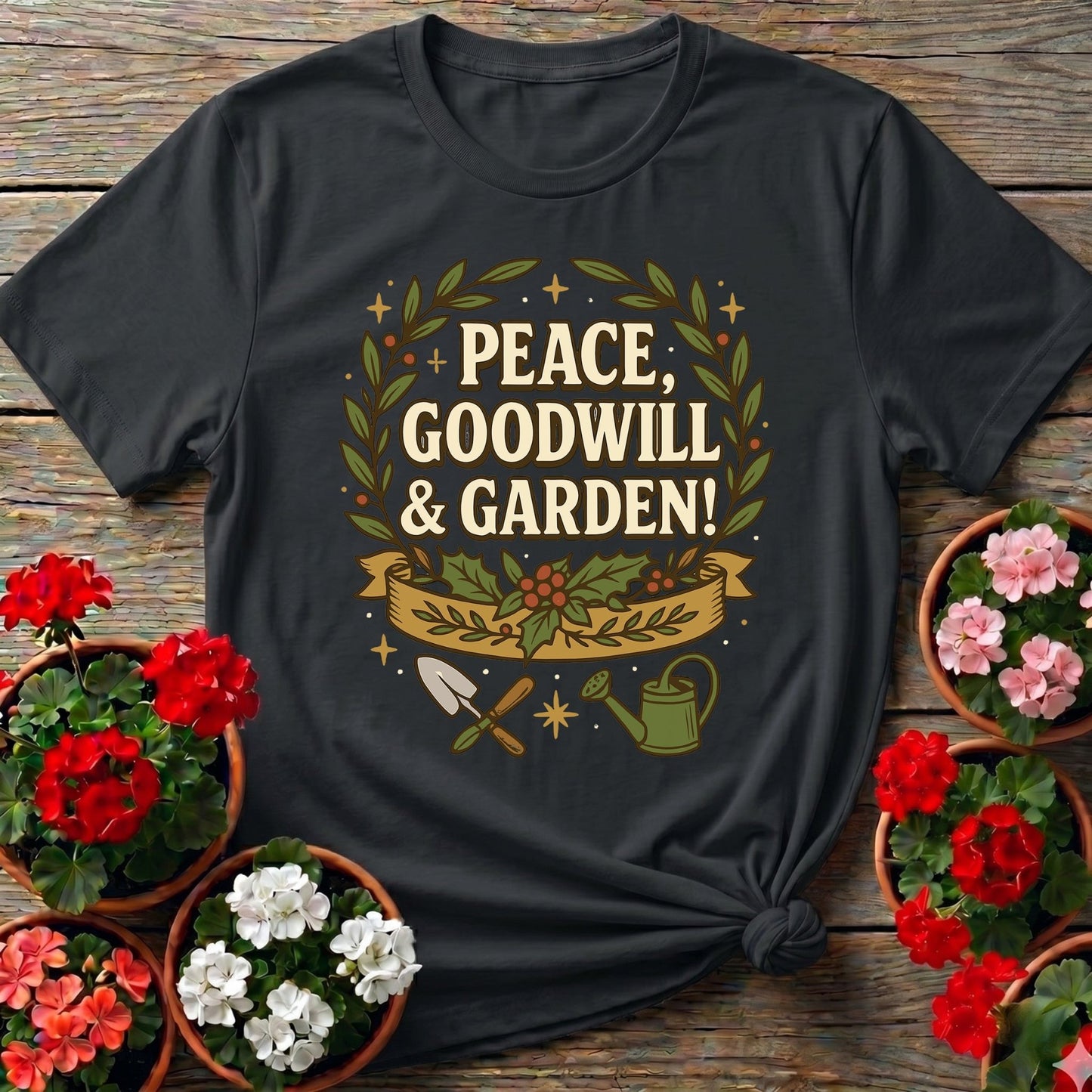 Peace Goodwill and Garden Holiday Tee - GardeningTshirts