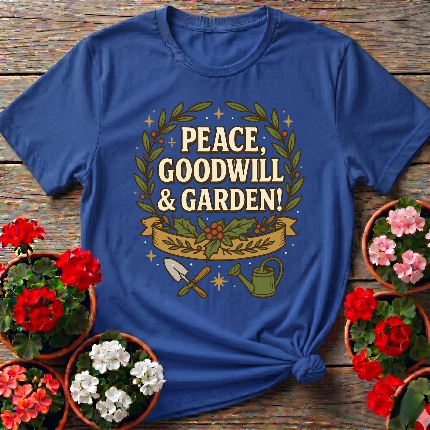 Peace Goodwill and Garden Holiday Tee - GardeningTshirts