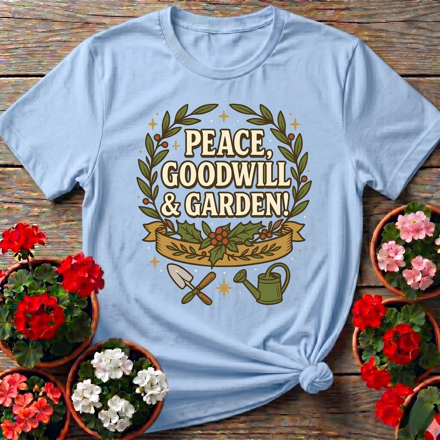 Peace Goodwill and Garden Holiday Tee - GardeningTshirts
