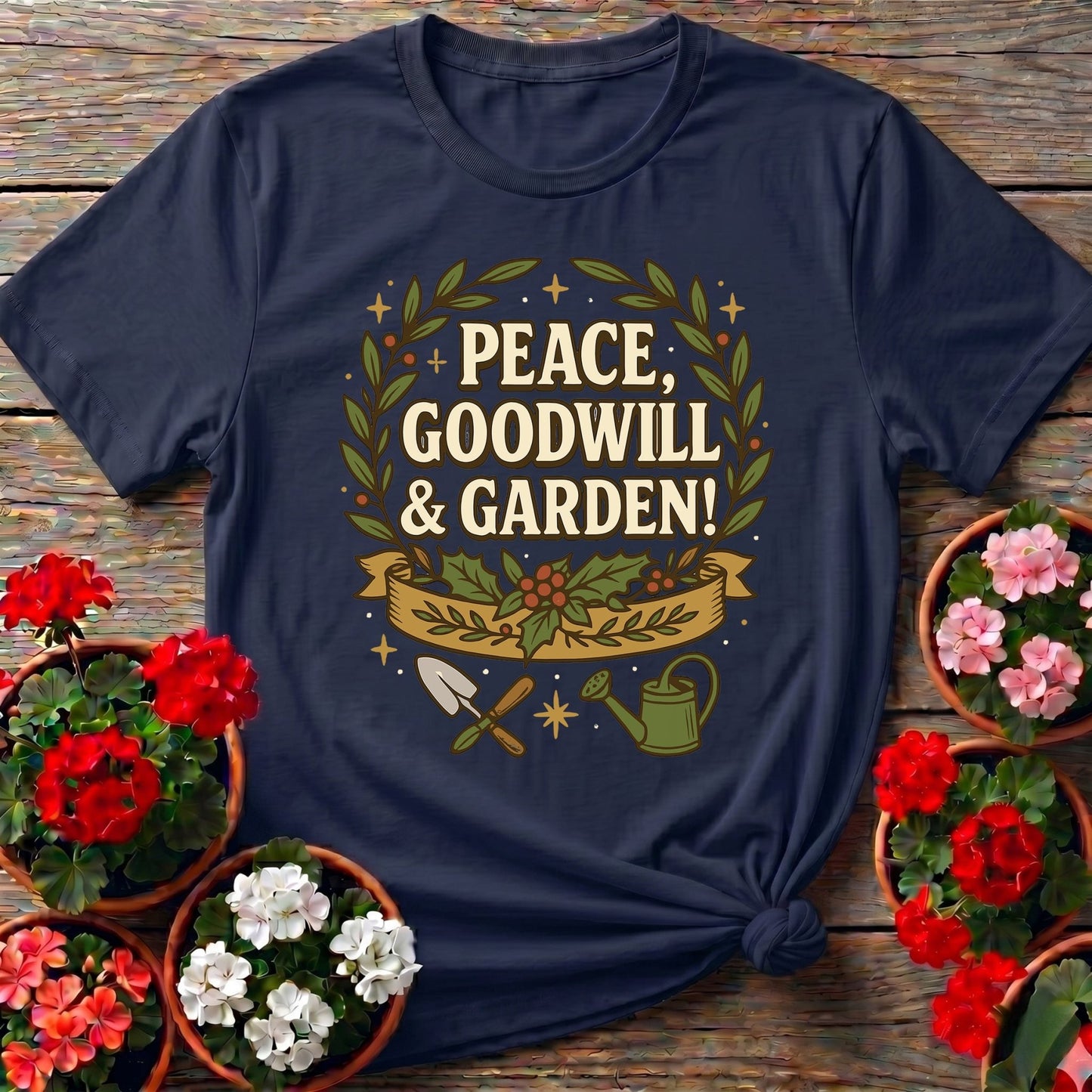 Peace Goodwill and Garden Holiday Tee - GardeningTshirts