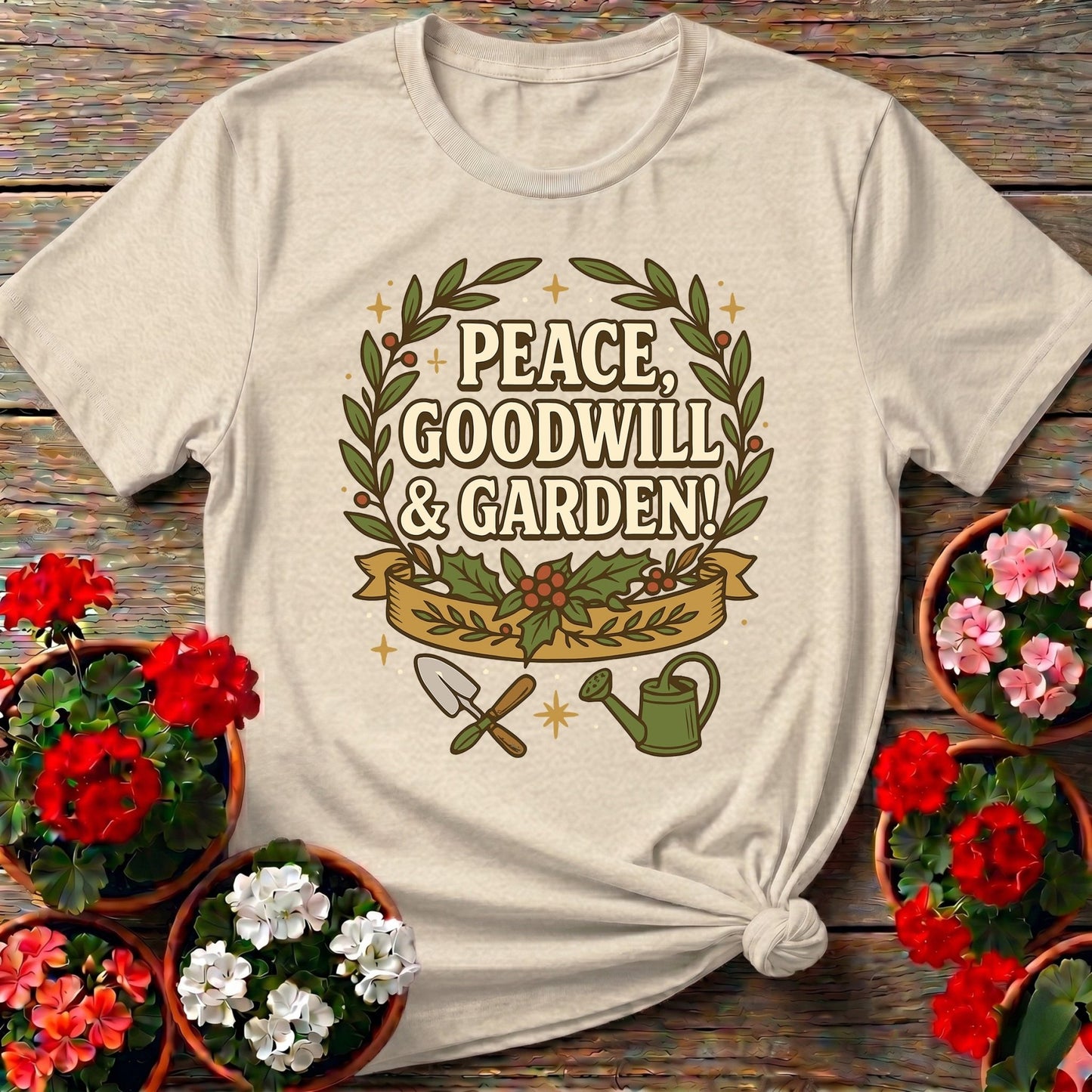 Peace Goodwill and Garden Holiday Tee - GardeningTshirts