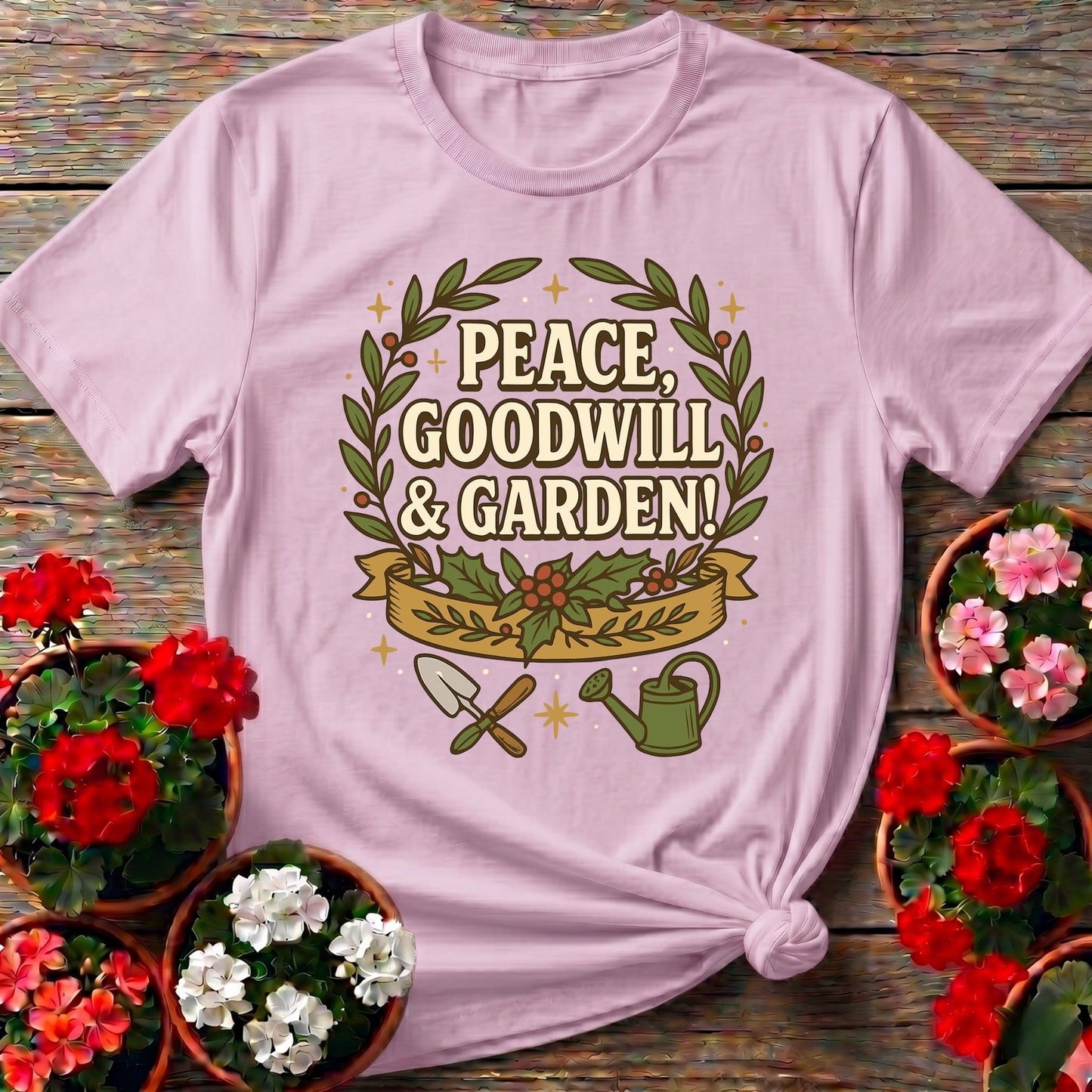 Peace Goodwill and Garden Holiday Tee - GardeningTshirts