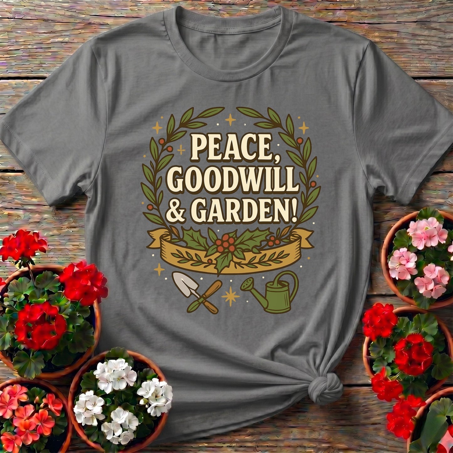 Peace Goodwill and Garden Holiday Tee - GardeningTshirts