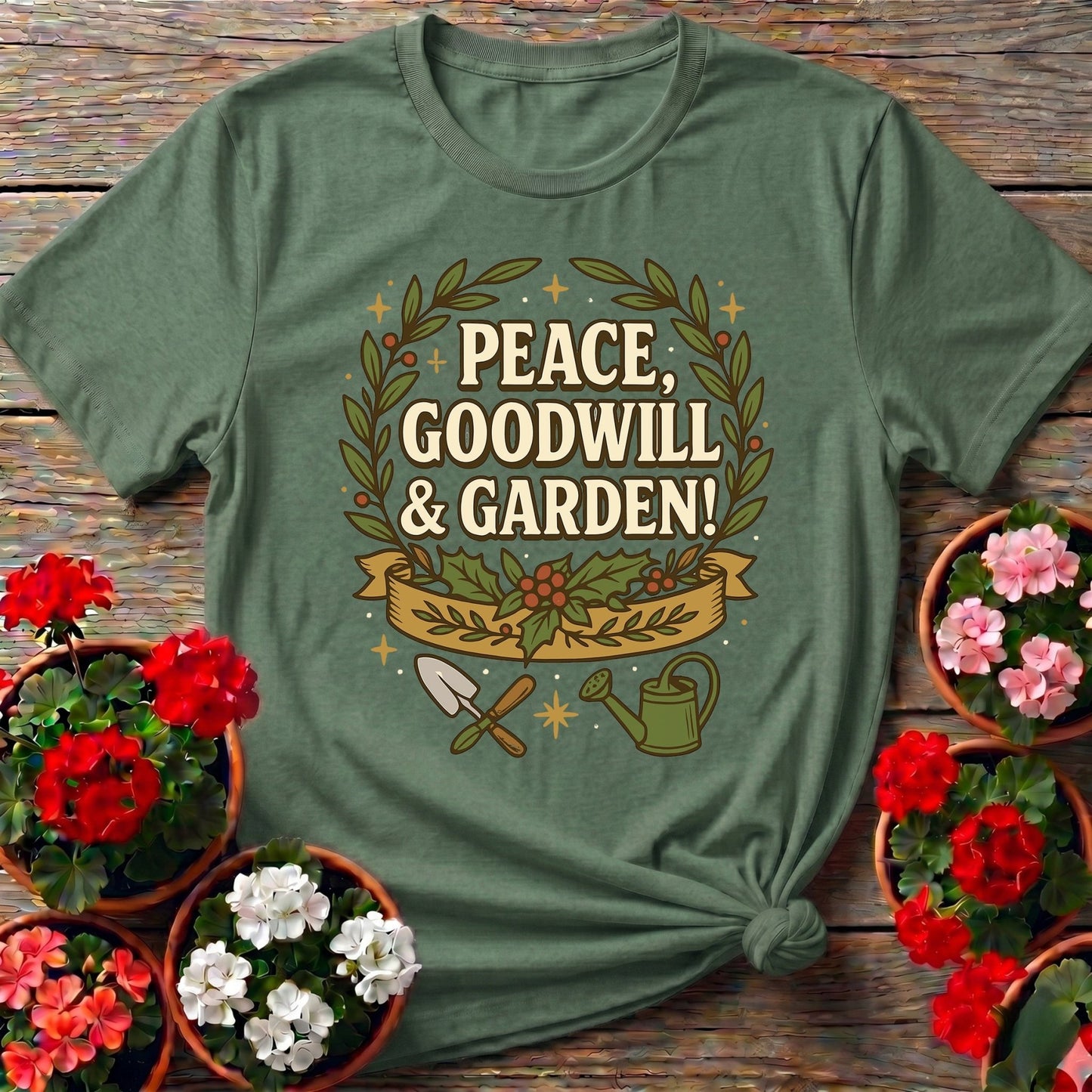 Peace Goodwill and Garden Holiday Tee - GardeningTshirts