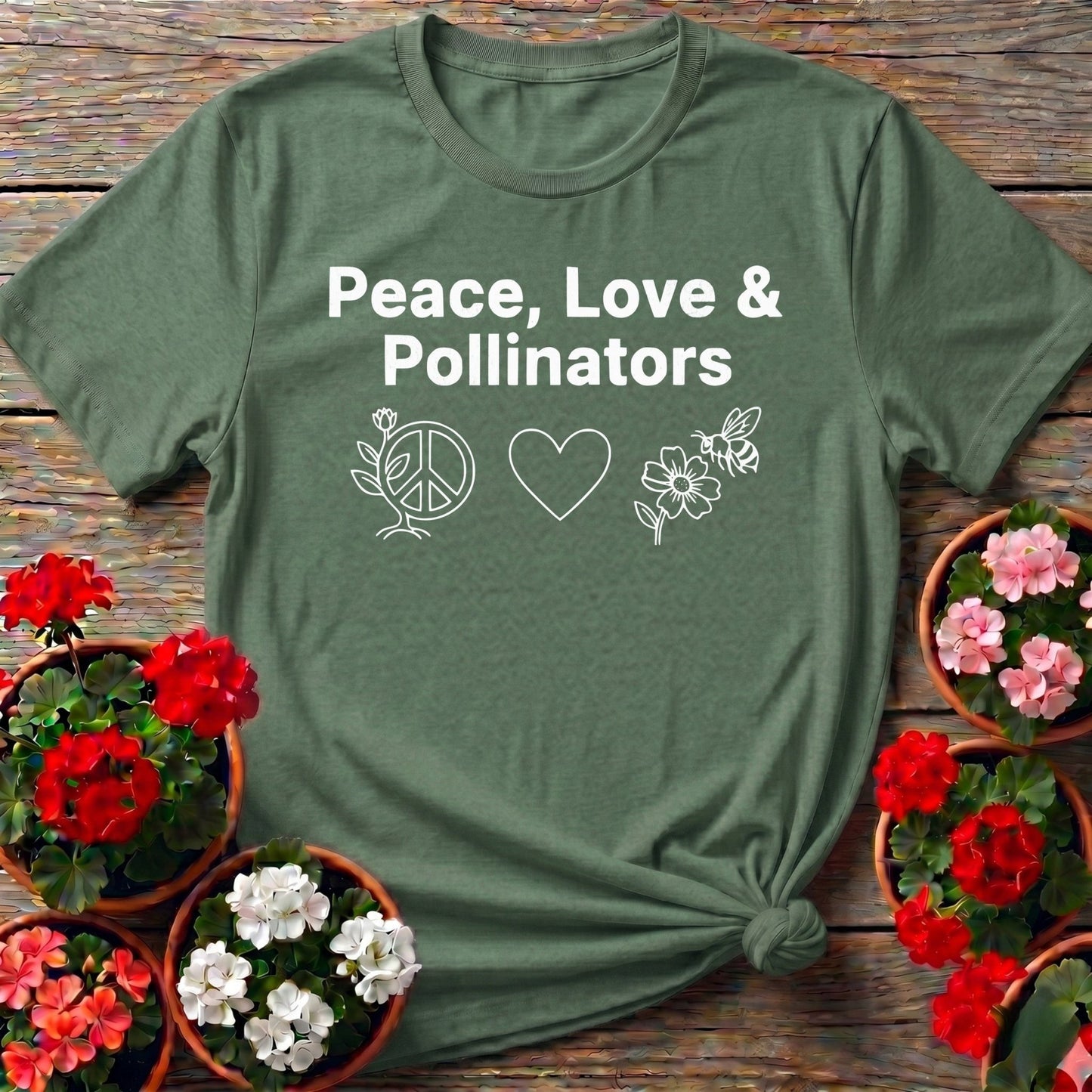 Peace Love and Pollinators T-shirt - GardeningTshirts