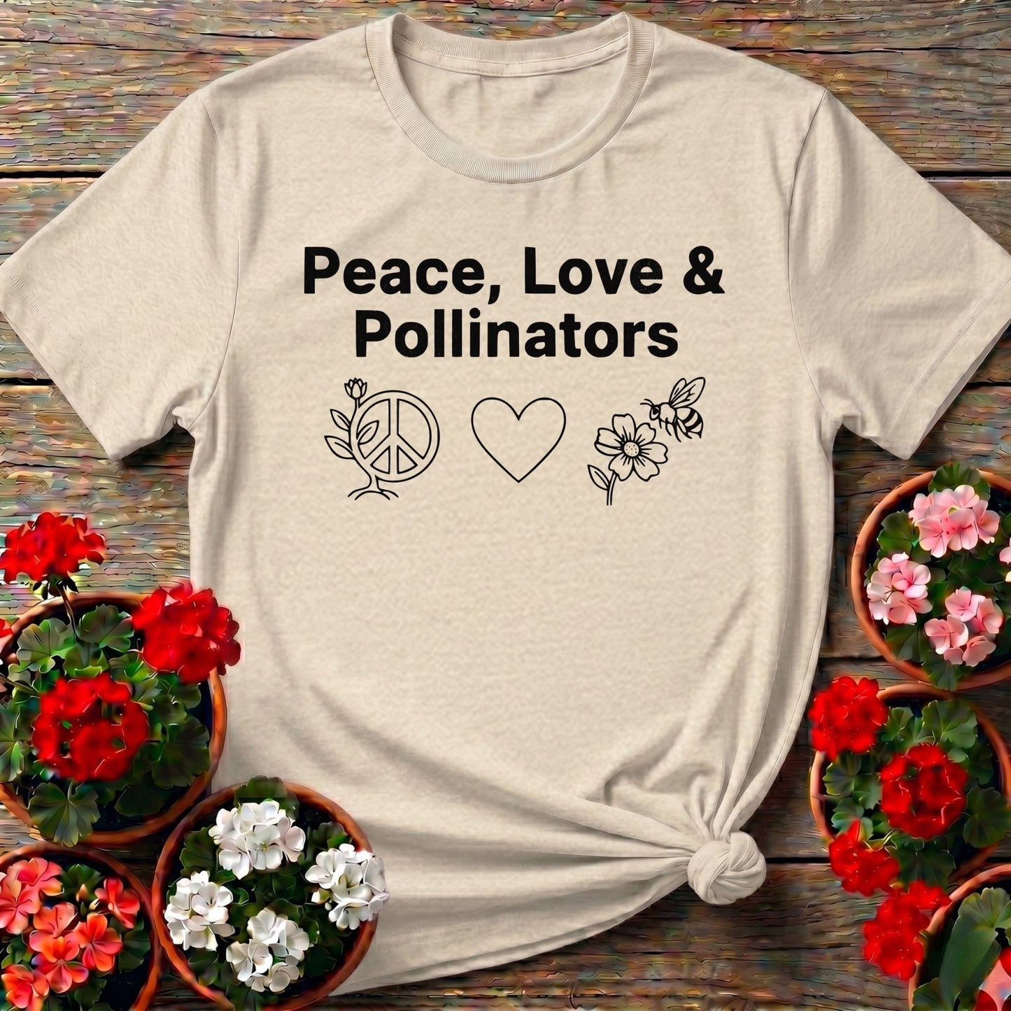Peace Love and Pollinators T-shirt - GardeningTshirts