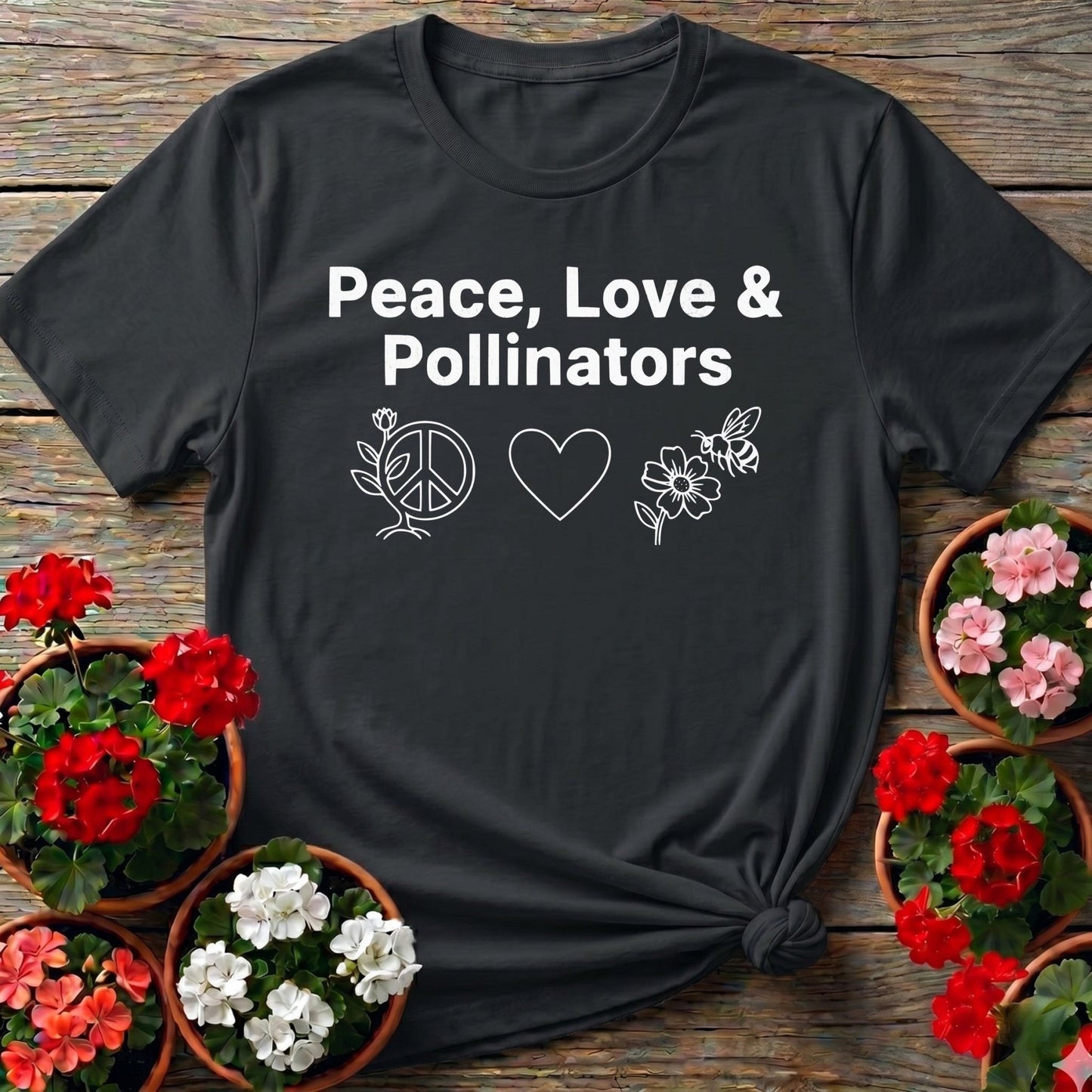 Peace Love and Pollinators T-shirt - GardeningTshirts