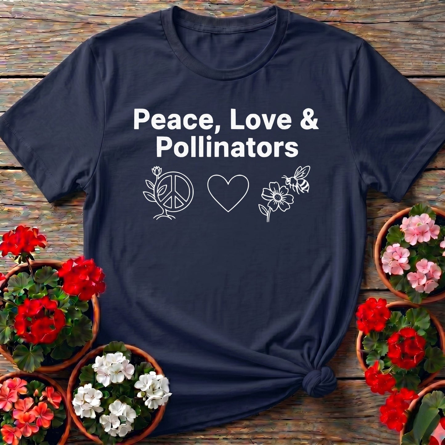 Peace Love and Pollinators T-shirt - GardeningTshirts