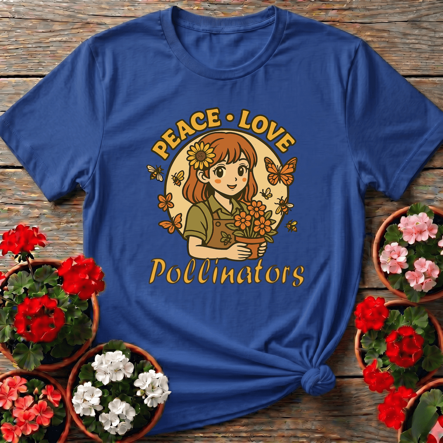 Peace Love Pollinators Cute Chibi Girl T-shirt - GardeningTshirts
