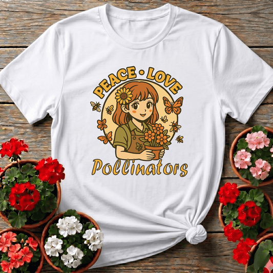 Peace Love Pollinators Cute Chibi Girl T-shirt - GardeningTshirts