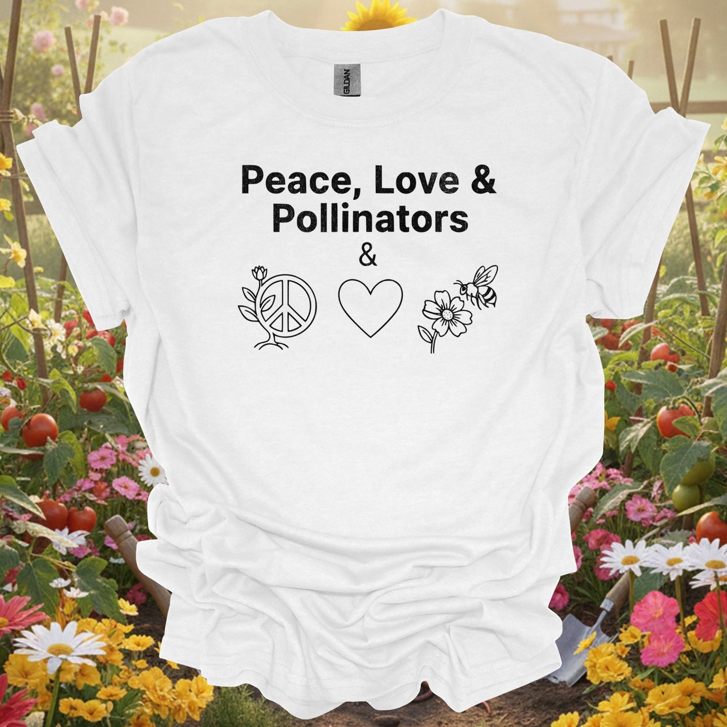 "Peace Love & Pollinators" Gardener T-Shirt - GardeningTshirts