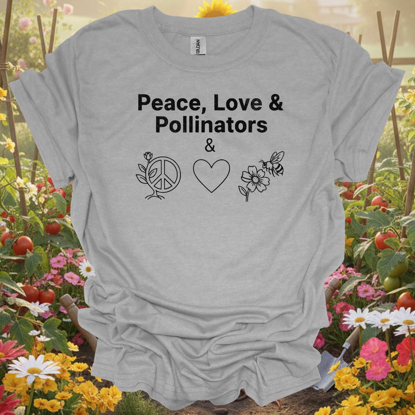 "Peace Love & Pollinators" Gardener T-Shirt - GardeningTshirts