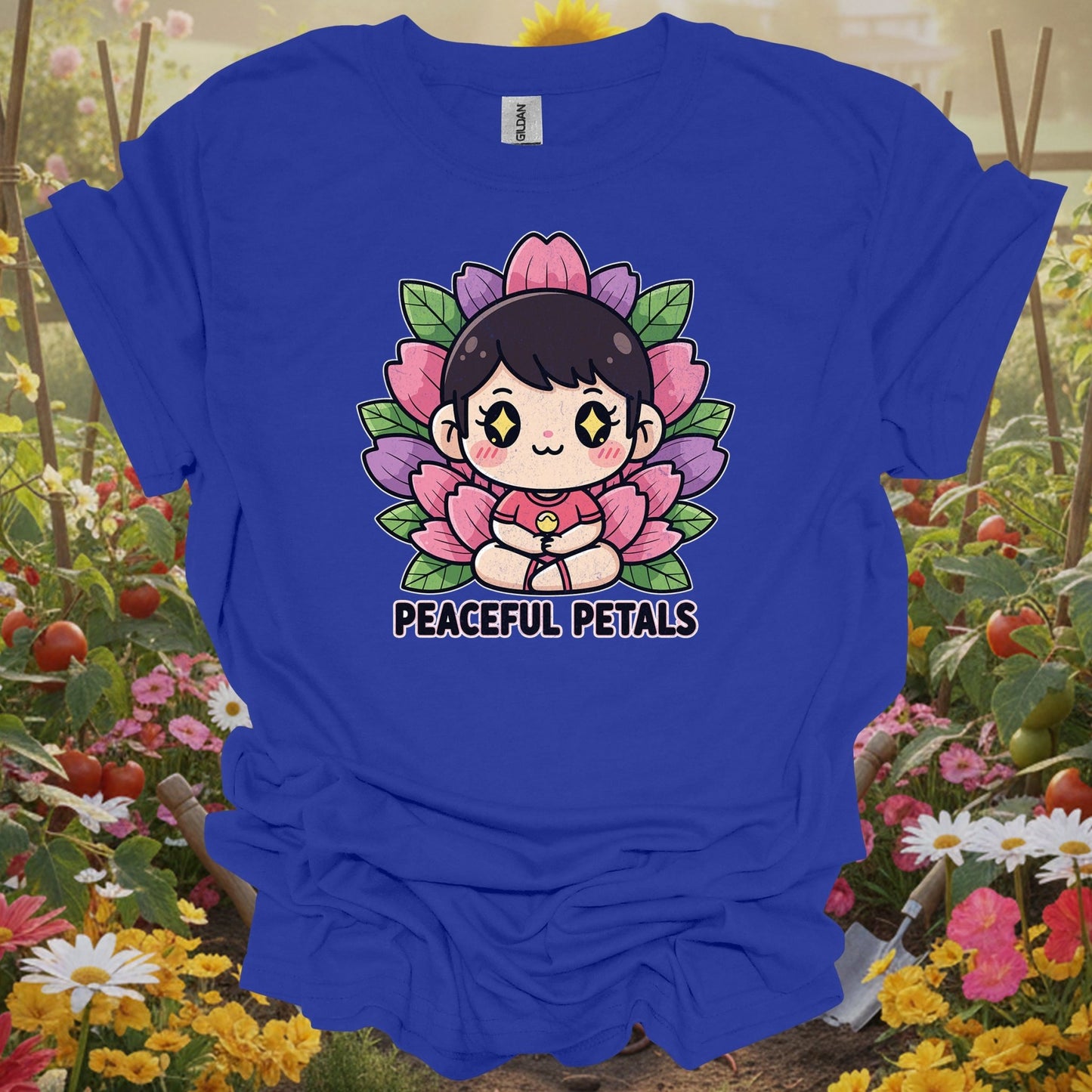 Royal top showing peaceful petals cute chibi meditation garden for green thumb folks