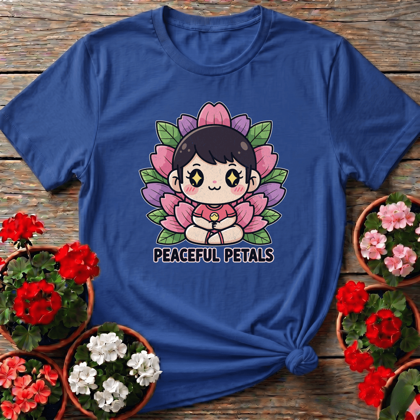 Peaceful Petals Cute Chibi Meditation Garden Tee - GardeningTshirts