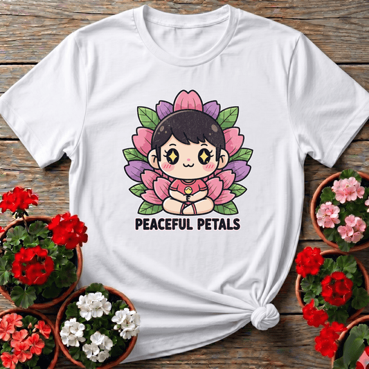Peaceful Petals Cute Chibi Meditation Garden Tee - GardeningTshirts