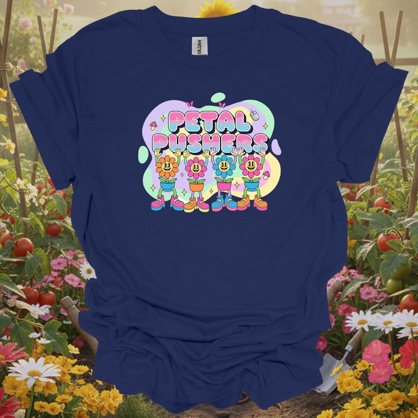 Petal Pushers Vintage Y2K Pastel Aesthetic Dancing Flowers Graphic Tee - GardeningTshirts