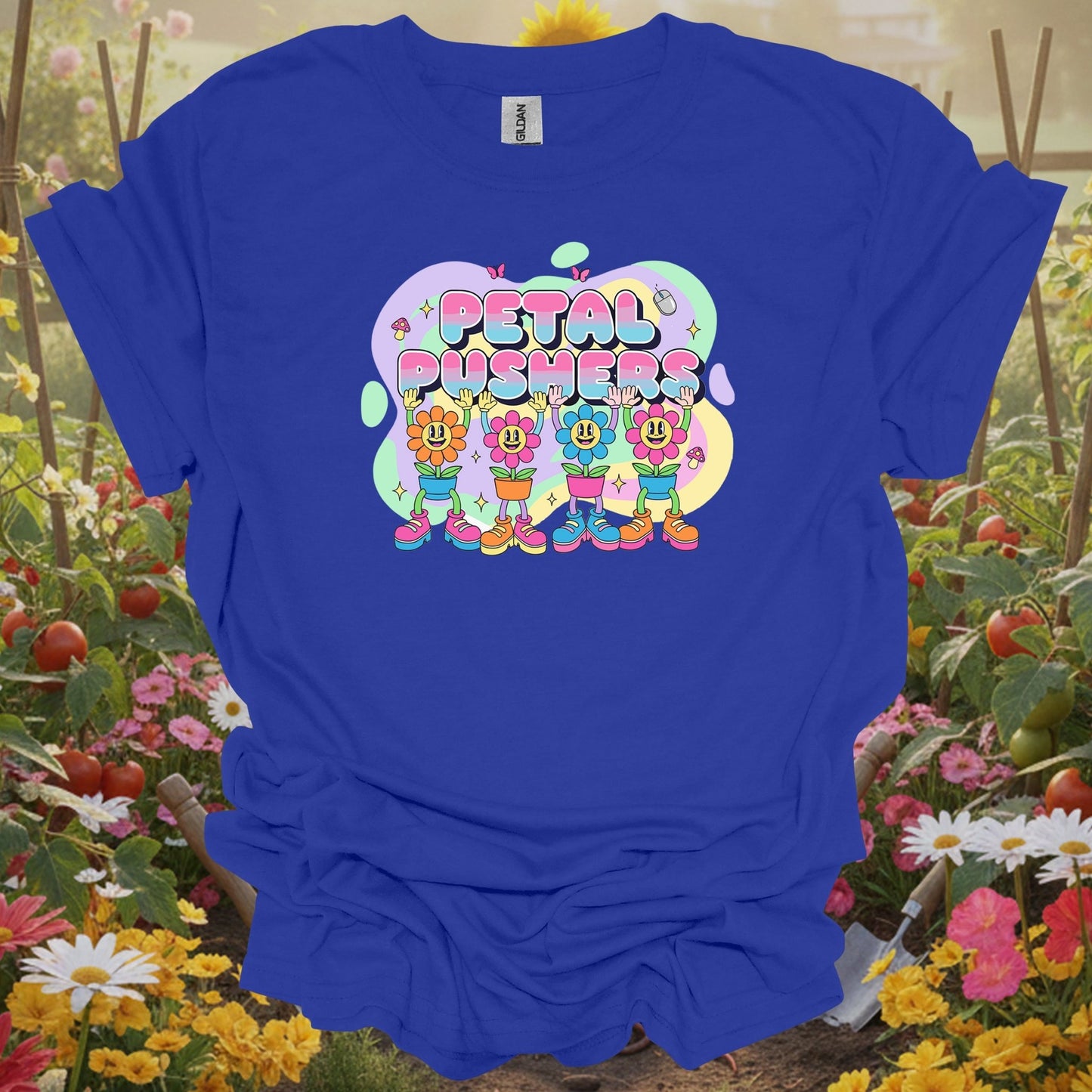 Petal Pushers Vintage Y2K Pastel Aesthetic Dancing Flowers Graphic Tee - GardeningTshirts