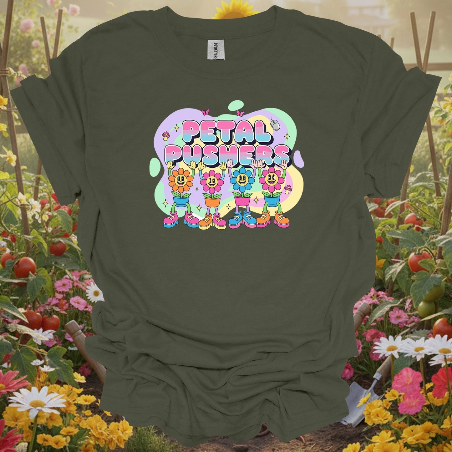 Petal Pushers Vintage Y2K Pastel Aesthetic Dancing Flowers Graphic Tee - GardeningTshirts