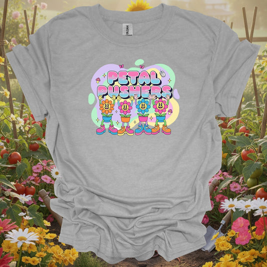 Sport Gray T-shirt with a detailed psychedelic illustration perfect for eco-conscious gardeners and 70s style fans.