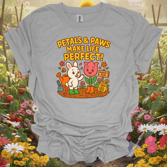 Sport Grey tshirt showing petals & paws make life perfect cute for gardening enthusiasts