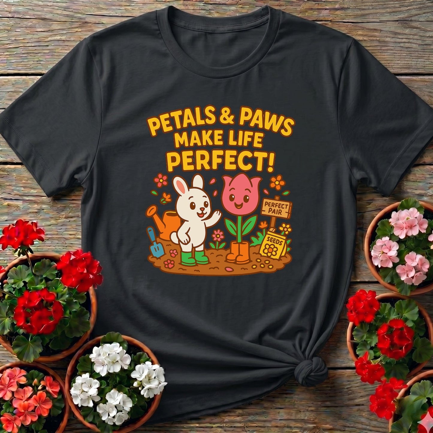 Petals & Paws Make Life Perfect Cute T-shirt - GardeningTshirts