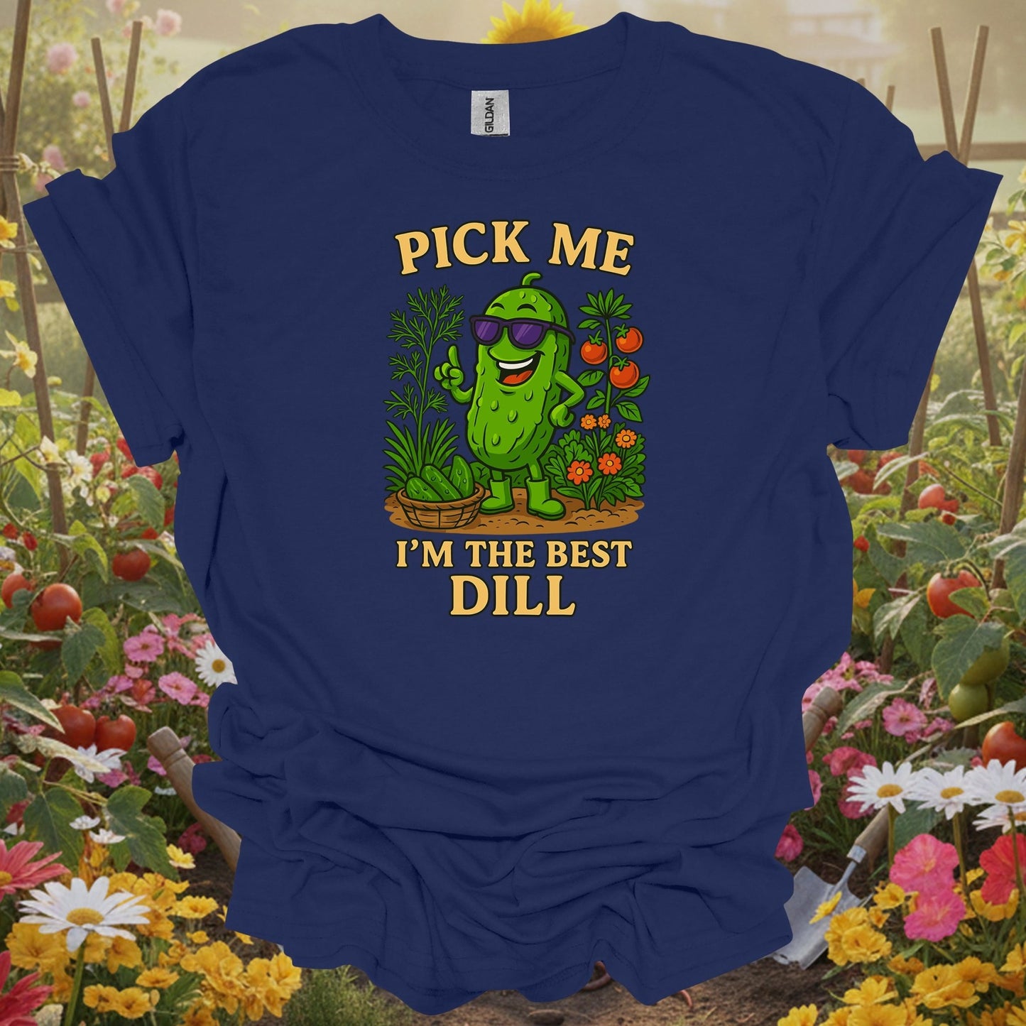 Navy top showing pick me im the best dill funny pickle for green thumb folks
