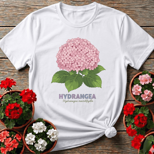 Pink Hydrangea Botanical Illustration Gardening T-Shirt - GardeningTshirts