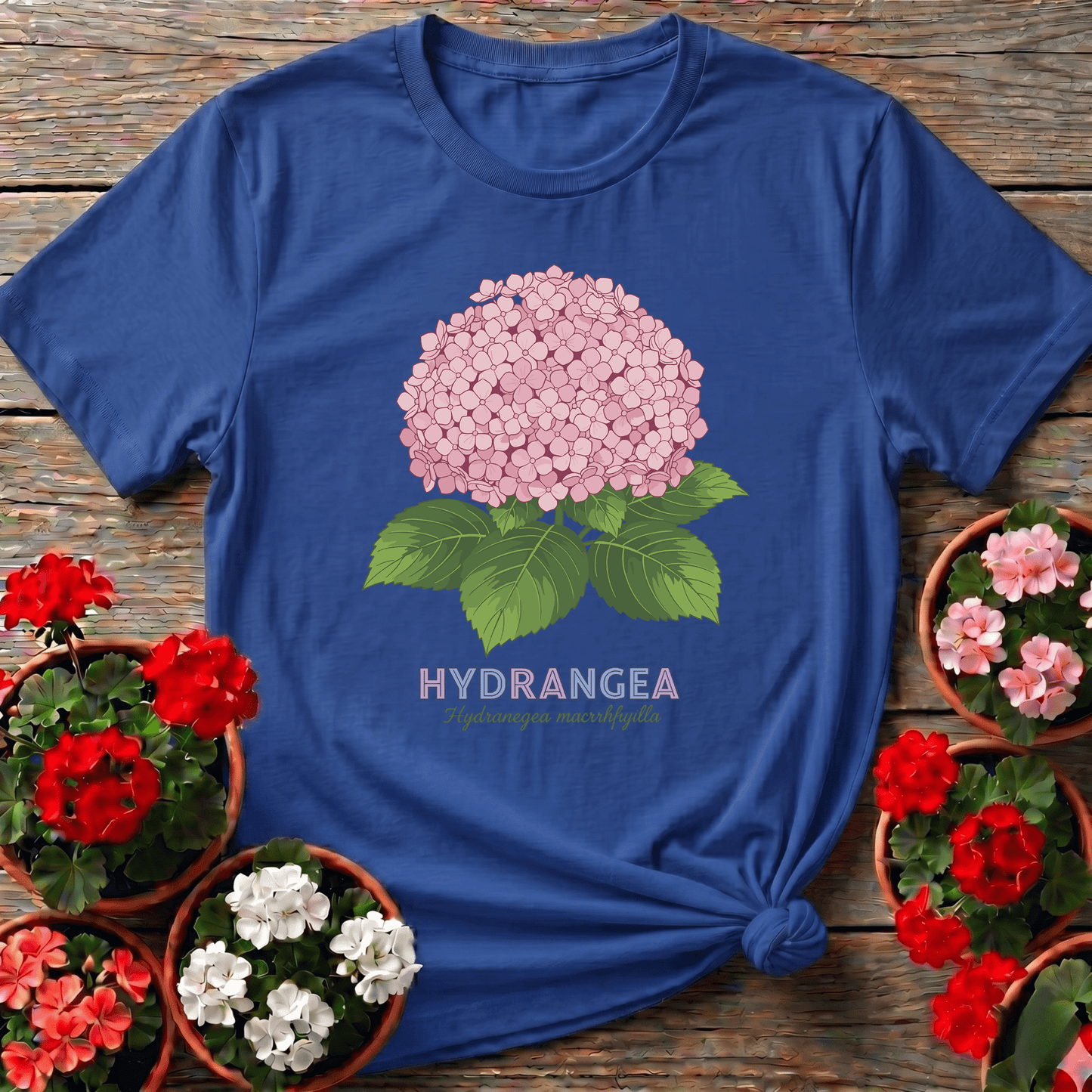 Pink Hydrangea Botanical Illustration Gardening T-Shirt - GardeningTshirts