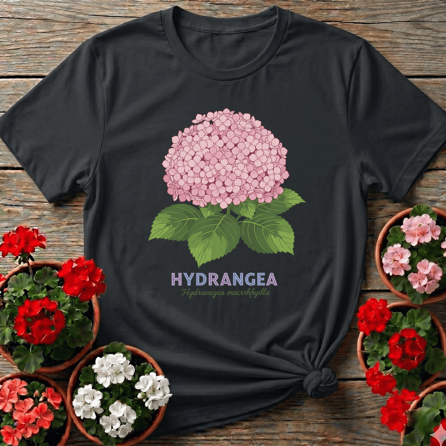 Pink Hydrangea Botanical Illustration Gardening T-Shirt - GardeningTshirts