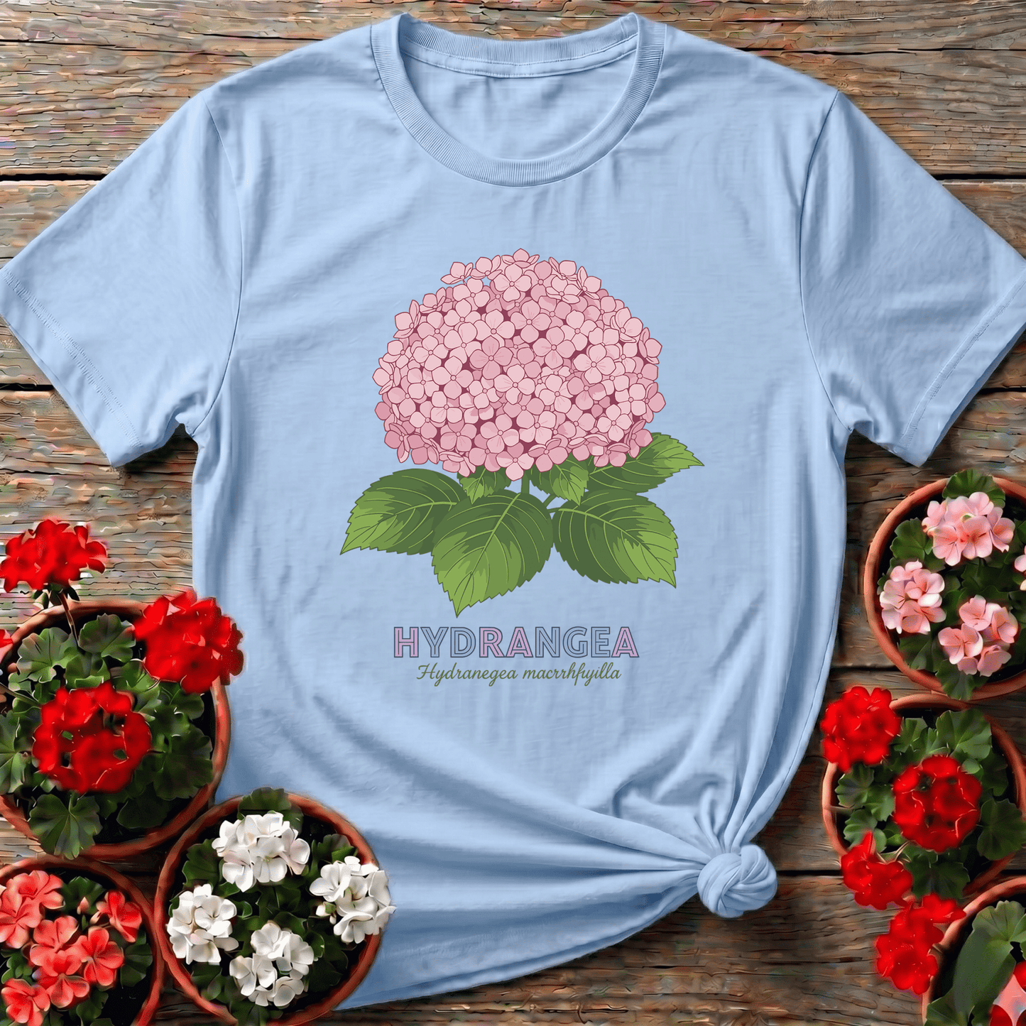 Pink Hydrangea Botanical Illustration Gardening T-Shirt - GardeningTshirts