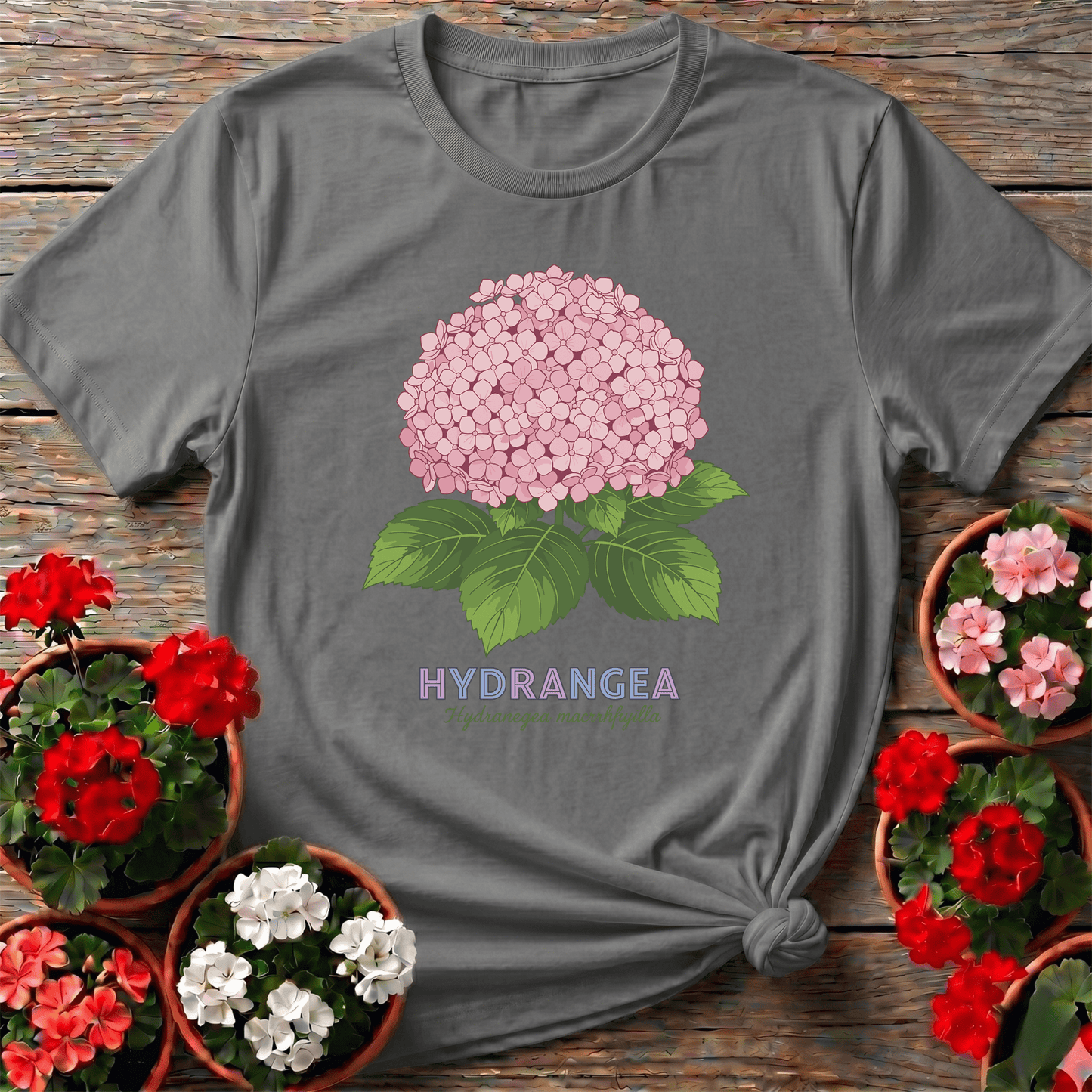 Pink Hydrangea Botanical Illustration Gardening T-Shirt - GardeningTshirts