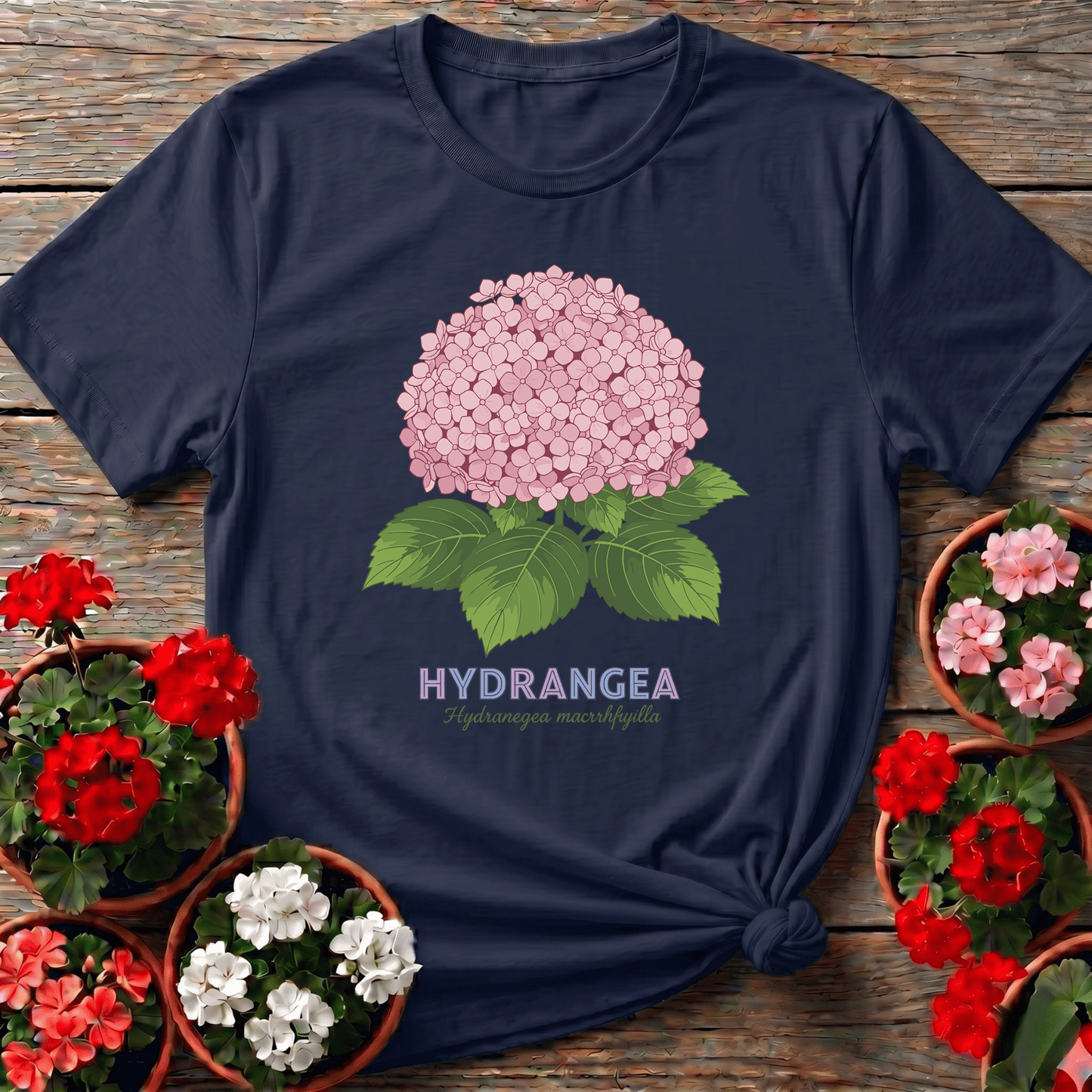 Pink Hydrangea Botanical Illustration Gardening T-Shirt - GardeningTshirts