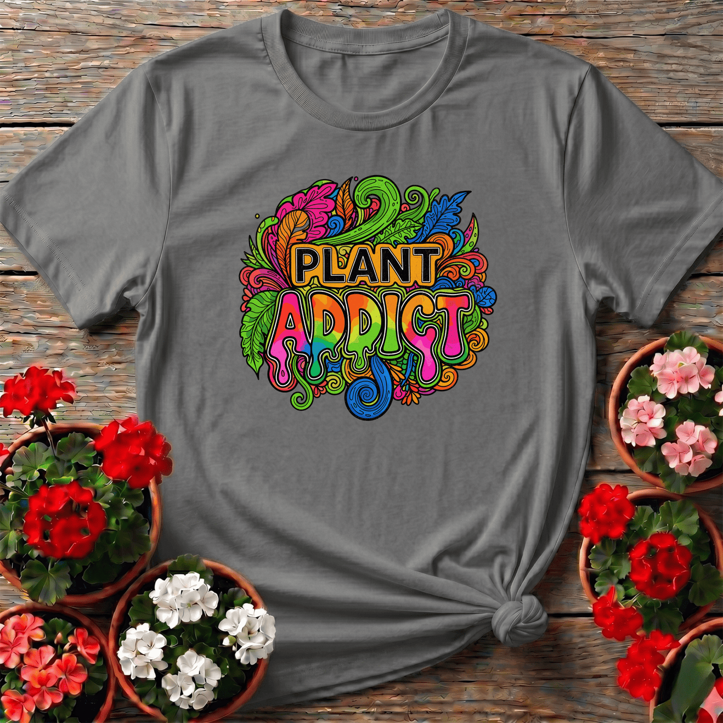 Plant Addict Psychedelic Doodle Art Plant Lover T-shirt - GardeningTshirts