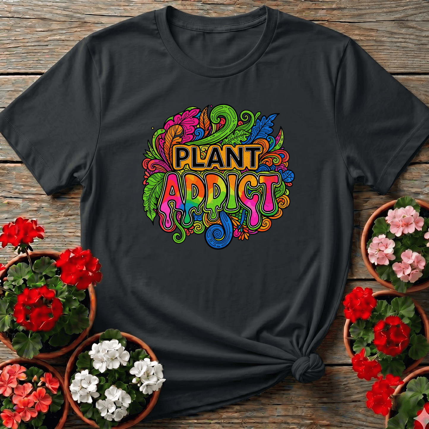 Plant Addict Psychedelic Doodle Art Plant Lover T-shirt - GardeningTshirts