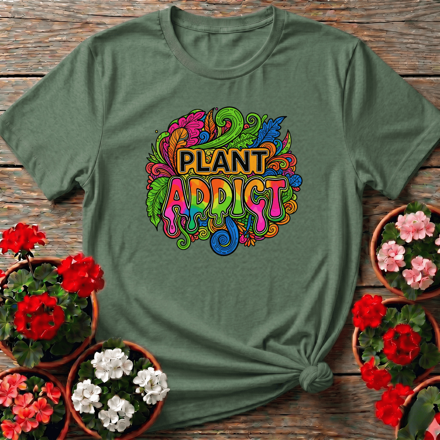 Plant Addict Psychedelic Doodle Art Plant Lover T-shirt - GardeningTshirts