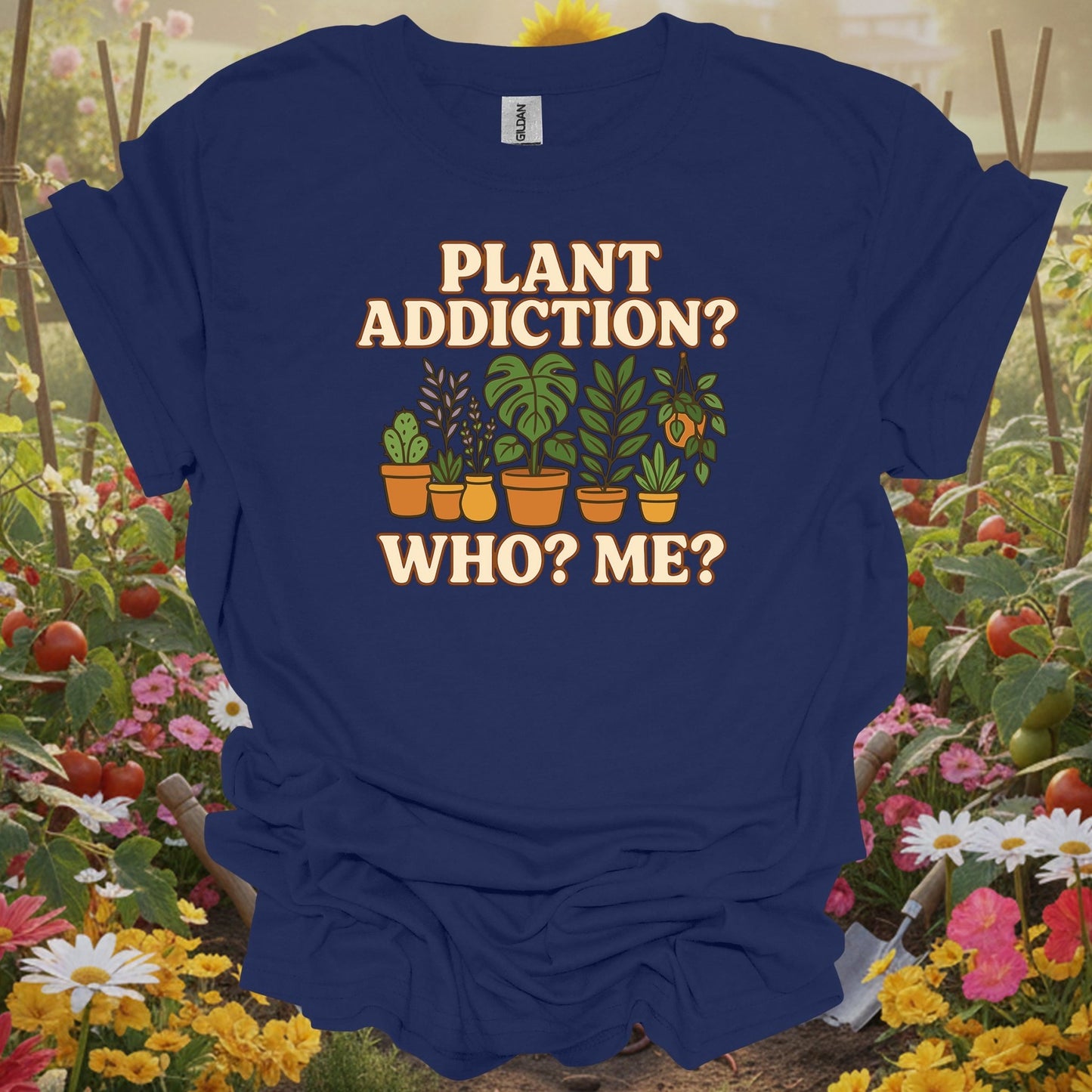 Navy top showing plant addiction who me cute houseplant for green thumb folks