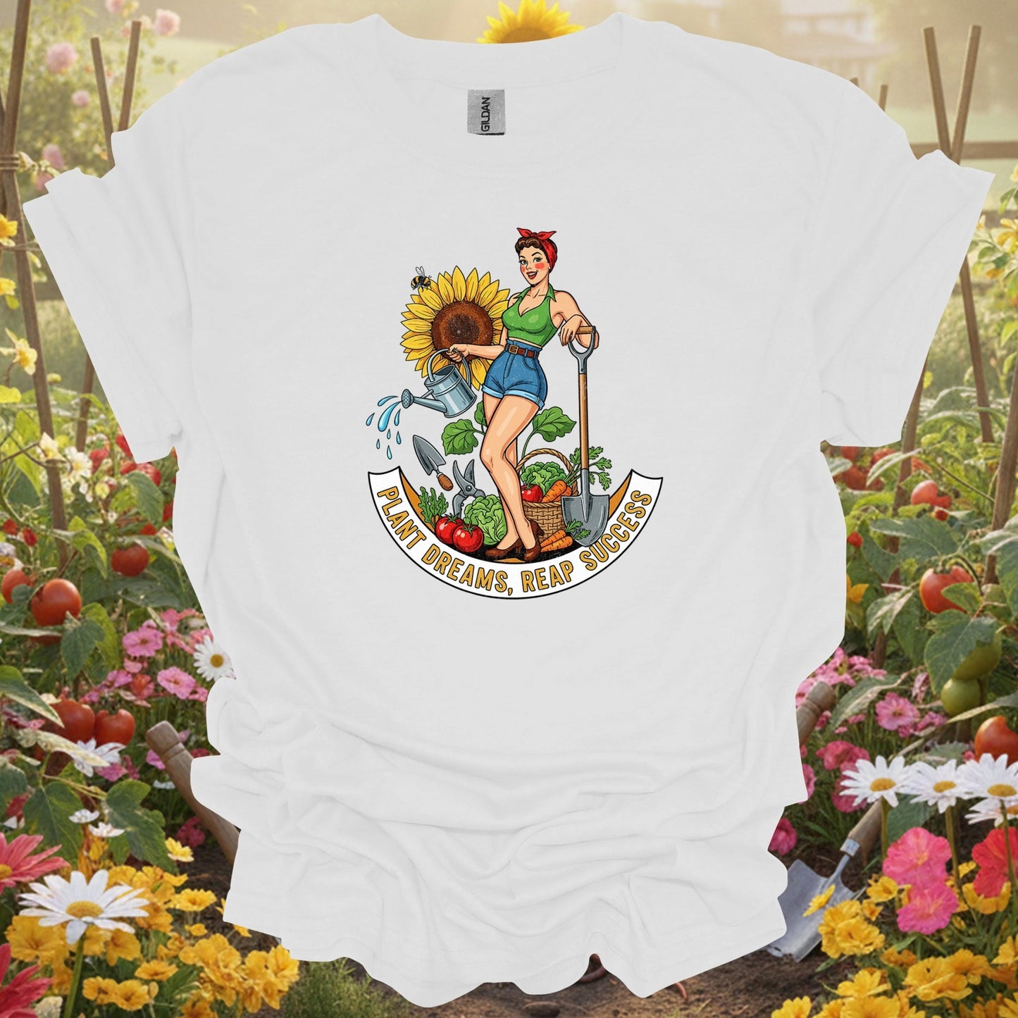 White plant dreams reap success gardening shirt for sassy gardeners, vintage art fans, goal-setters, floral lovers, and as...